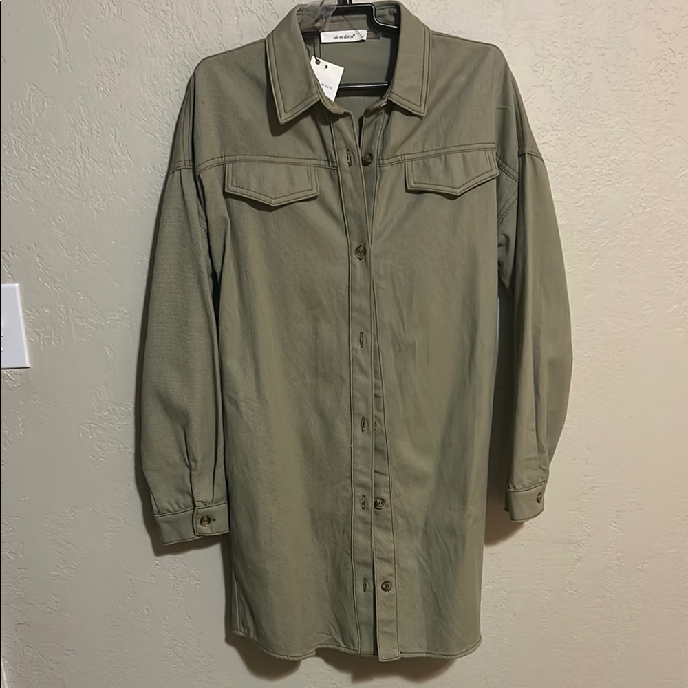 Olive Green Button-Up Shirt Jacket